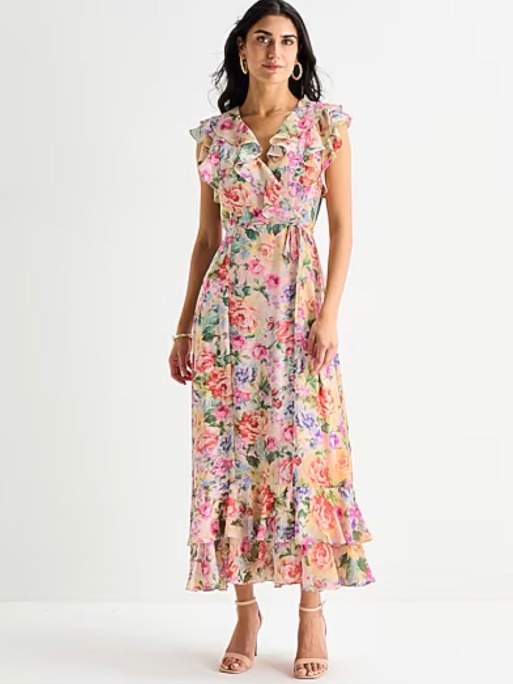 Melonie T. V Neck Sleeveless Ruffled Chiffon Maxi Dress